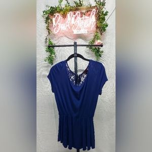 BKE red navy lace zip back flowy top